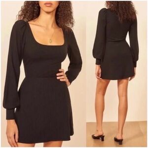 Reformation Linah Black Knit Long Sleeve Mini Dress Large
